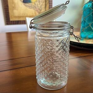 8” Tall Clear Bubble Textured Glass Jar with Hermetically Sealed Lid New w/o Tag